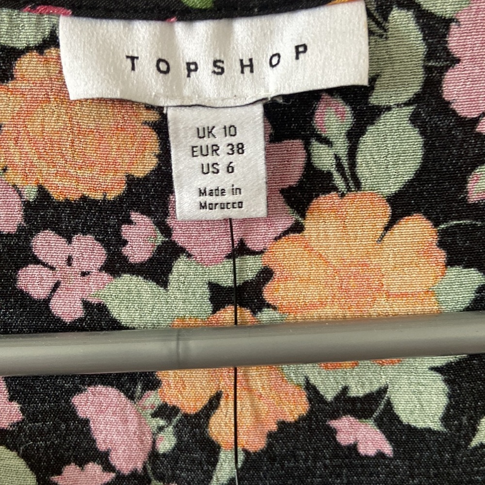 New Black & Orange Floral Ruffled TopShop Wrap Dress Long Sleeve 6 Spring Fall - Picture 6 of 10